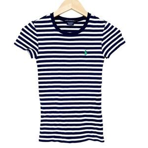 Ralph Lauren Sport Navy Blue Striped Short Sleeve Shirt Sz XS